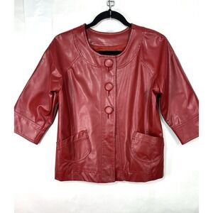 Mountain Lake Petite Small Red Faux‎ Leather  3/4 Sleeve Button Up Jacket